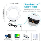 Đèn LED vòng bề mặt cong PULUZ 4.7 inch 12cm USB ánh sáng trắng cho selfie, làm đẹp, vlog, chụp ảnh, quay video, 4.7 inch