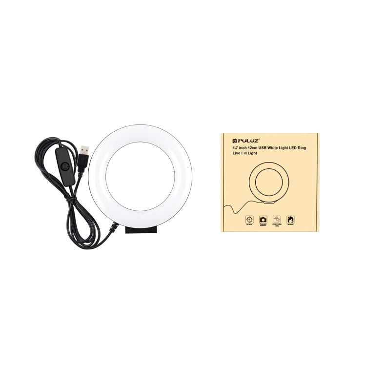 Đèn LED vòng bề mặt cong PULUZ 4.7 inch 12cm USB ánh sáng trắng cho selfie, làm đẹp, vlog, chụp ảnh, quay video, 4.7 inch