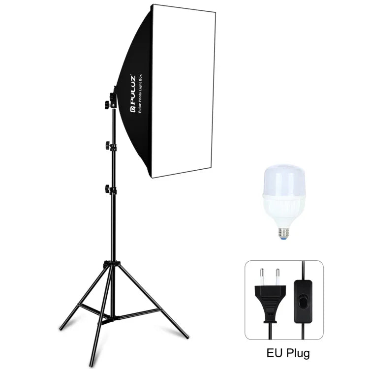 Bộ studio PULUZ softbox 50x70cm + giá đỡ chân máy 2m + bóng đèn LED 220V E27 30W 5700K ánh sáng trắng, Bóng đơn EU, Bóng đơn US