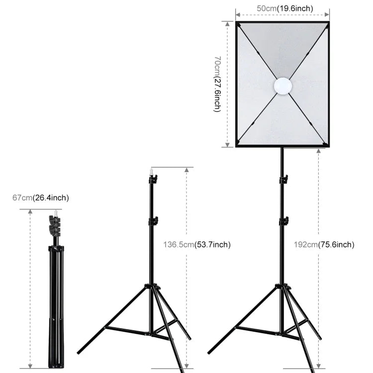 Bộ studio PULUZ softbox 50x70cm + giá đỡ chân máy 2m + bóng đèn LED 220V E27 30W 5700K ánh sáng trắng, Bóng đơn EU, Bóng đơn US