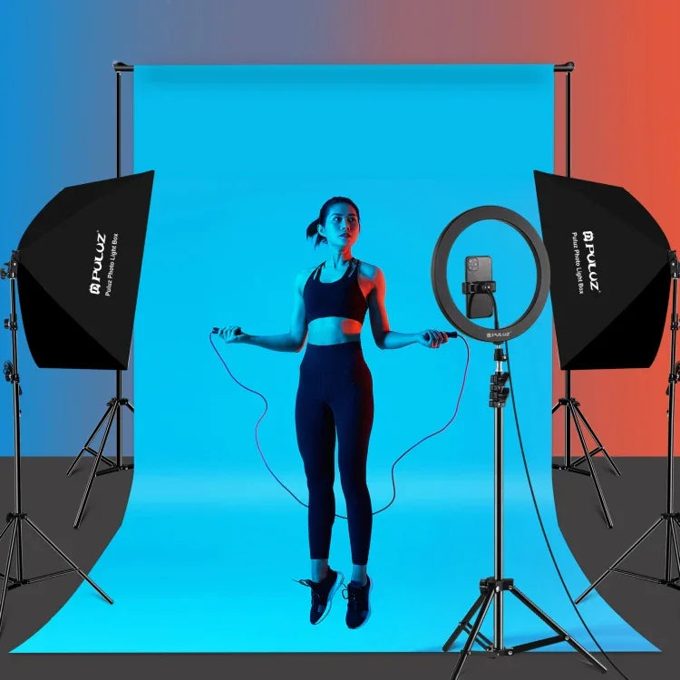 Bộ studio PULUZ softbox 50x70cm + giá đỡ chân máy 2m + bóng đèn LED 220V E27 30W 5700K ánh sáng trắng, Bóng đơn EU, Bóng đơn US