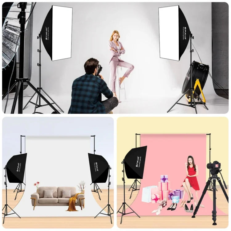 Bộ studio PULUZ softbox 50x70cm + giá đỡ chân máy 2m + bóng đèn LED 220V E27 30W 5700K ánh sáng trắng, Bóng đơn EU, Bóng đơn US
