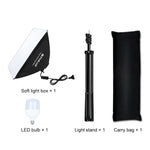 Bộ studio PULUZ softbox 50x70cm + giá đỡ chân máy 2m + bóng đèn LED 220V E27 30W 5700K ánh sáng trắng, Bóng đơn EU, Bóng đơn US