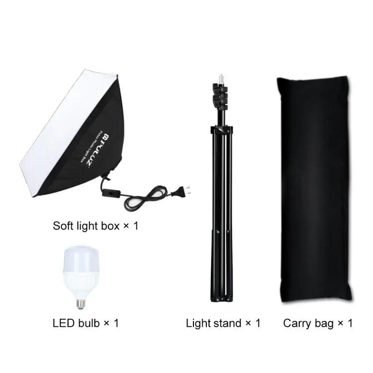 Bộ studio PULUZ softbox 50x70cm + giá đỡ chân máy 2m + bóng đèn LED 220V E27 30W 5700K ánh sáng trắng, Bóng đơn EU, Bóng đơn US