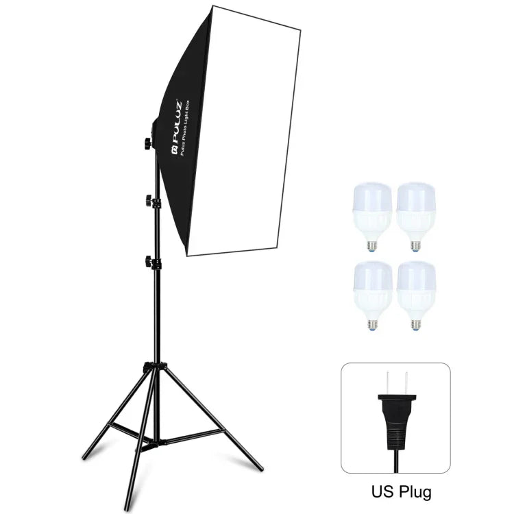 Bộ studio PULUZ softbox 50x70cm + giá đỡ chân máy 2m + 4 bóng đèn LED 220V E27 20W 5700K ánh sáng trắng, 4 bóng EU, 4 bóng US