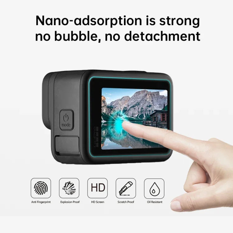 Miếng Dán Kính Cường Lực 9H 2.5D Cho Ống Kính + Màn Hình LCD PULUZ Cho GoPro HERO12 Black /11 Black /10 Black /9 Black, Cho GoPro HERO9 Black