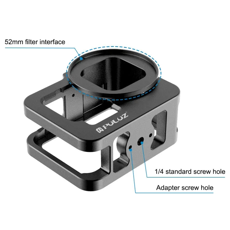 Ốp bảo vệ dày CNC hợp kim nhôm PULUZ cho GoPro HERO13 Black /12 Black /11 Black /10 Black /9 Black kèm khung bảo hiểm & kính lọc UV 52mm, Dành cho GoPro HERO9 Black dày