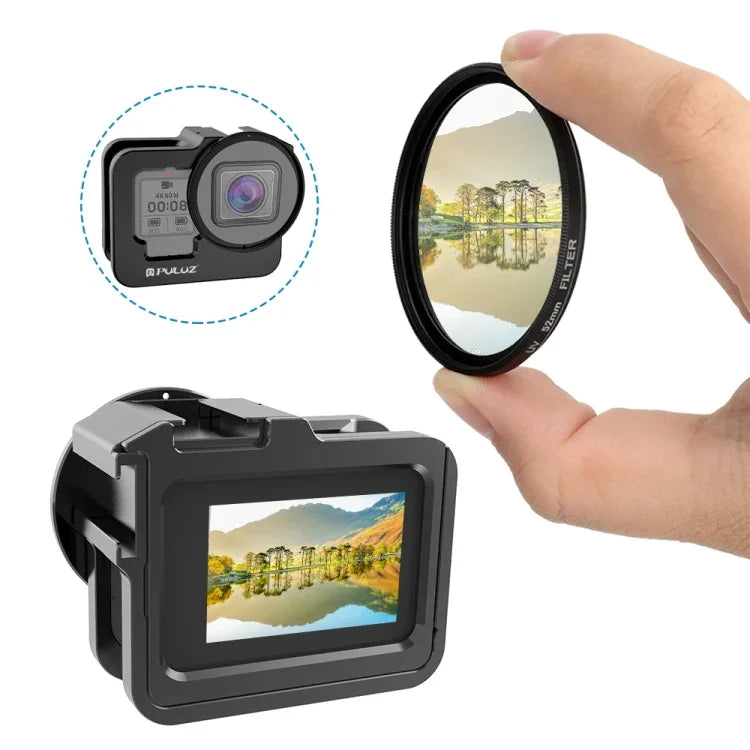 Ốp bảo vệ dày CNC hợp kim nhôm PULUZ cho GoPro HERO13 Black /12 Black /11 Black /10 Black /9 Black kèm khung bảo hiểm & kính lọc UV 52mm, Dành cho GoPro HERO9 Black dày