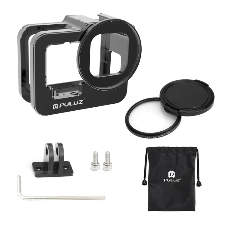 Ốp bảo vệ dày CNC hợp kim nhôm PULUZ cho GoPro HERO13 Black /12 Black /11 Black /10 Black /9 Black kèm khung bảo hiểm & kính lọc UV 52mm, Dành cho GoPro HERO9 Black dày