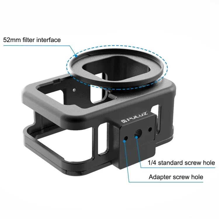 Ốp bảo vệ mỏng CNC hợp kim nhôm PULUZ cho GoPro HERO13 Black /12 Black /11 Black /10 Black /9 Black kèm khung bảo hiểm & kính lọc UV 52mm, Dành cho GoPro HERO9 Black mỏng