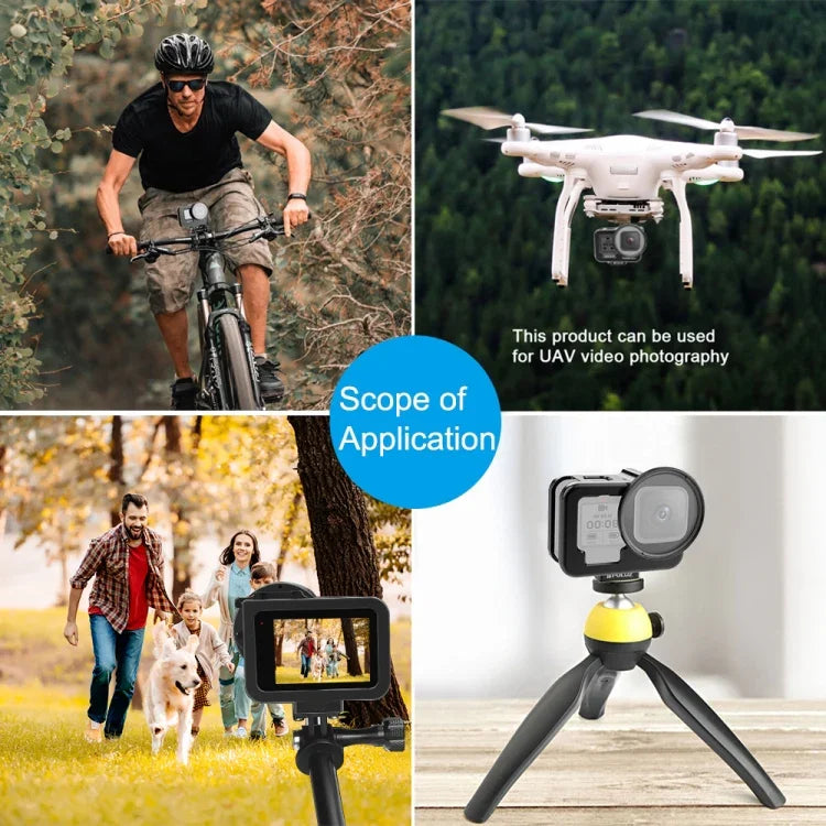 Ốp bảo vệ mỏng CNC hợp kim nhôm PULUZ cho GoPro HERO13 Black /12 Black /11 Black /10 Black /9 Black kèm khung bảo hiểm & kính lọc UV 52mm, Dành cho GoPro HERO9 Black mỏng