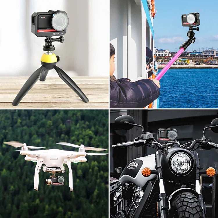 Vỏ Bảo Vệ Khung Hợp Kim Nhôm PULUZ Kèm Khe Đế Giày Lạnh & Bộ Chuyển Đổi Đế Chân Máy Cho Insta360 One R, Cho Khung Lồng Insta 360 One R (B), Cho Khung Lồng Insta 360 One R (R)