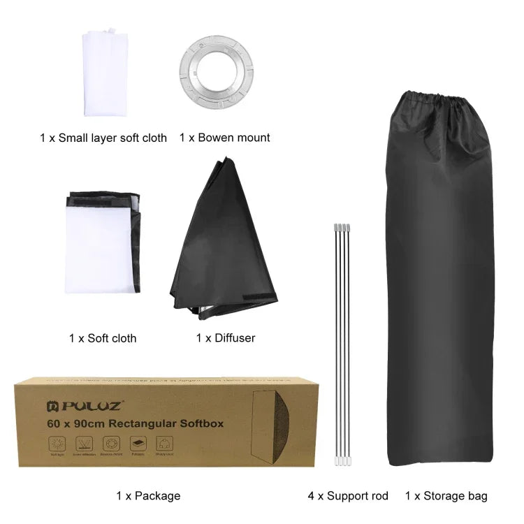 Khuếch tán đèn flash hình chữ nhật PULUZ gắn Bowens, 60 x 90cm hình chữ nhật