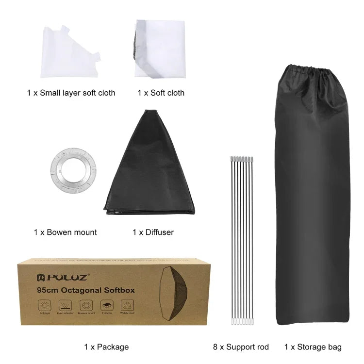 Khuếch tán đèn flash parabol bát giác PULUZ 95cm gắn Bowens, 95cm bát giác