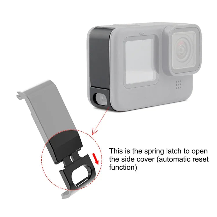 Nắp che cổng pin kim loại PULUZ cho GoPro HERO13 Black /12 Black /11 Black /10 Black /9 Black, Nắp bên kim loại nhựa