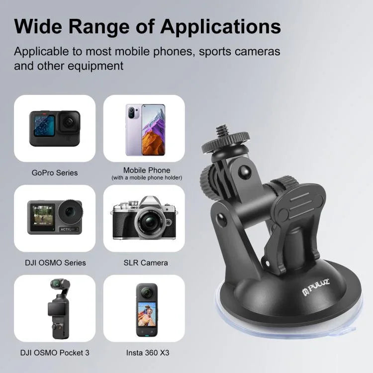 Giá Đỡ Hút Chân Không PULUZ Kèm Vít & Bộ Chuyển Đổi Giá Đỡ Chân Máy & Túi Đựng Cho GoPro, Insta360, DJI và Các Máy Quay Hành Động Khác, Giá Đỡ Hút