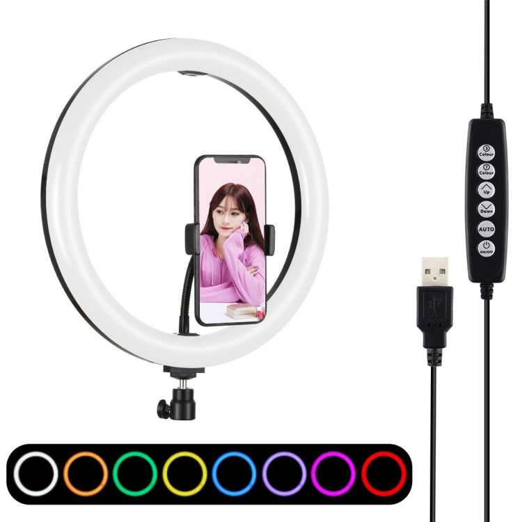 Đèn LED vòng cong PULUZ 11.8 inch 30cm USB 10 chế độ 8 màu RGBW điều chỉnh độ sáng cho vlog, chụp ảnh, quay video, có chân đế tripod đầu bi và kẹp điện thoại, điều khiển nút bấm 11.8 inch