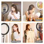 Đèn LED vòng cong PULUZ 11.8 inch 30cm USB 10 chế độ 8 màu RGBW điều chỉnh độ sáng cho vlog, chụp ảnh, quay video, có chân đế tripod đầu bi và kẹp điện thoại, điều khiển nút bấm 11.8 inch