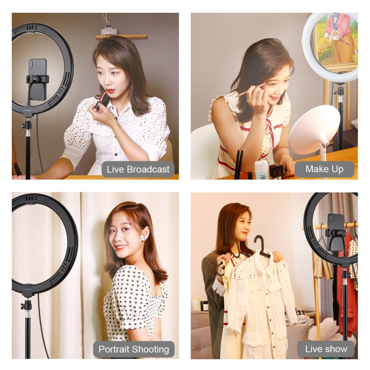 Đèn LED vòng cong PULUZ 11.8 inch 30cm USB 10 chế độ 8 màu RGBW điều chỉnh độ sáng cho vlog, chụp ảnh, quay video, có chân đế tripod đầu bi và kẹp điện thoại, điều khiển nút bấm 11.8 inch