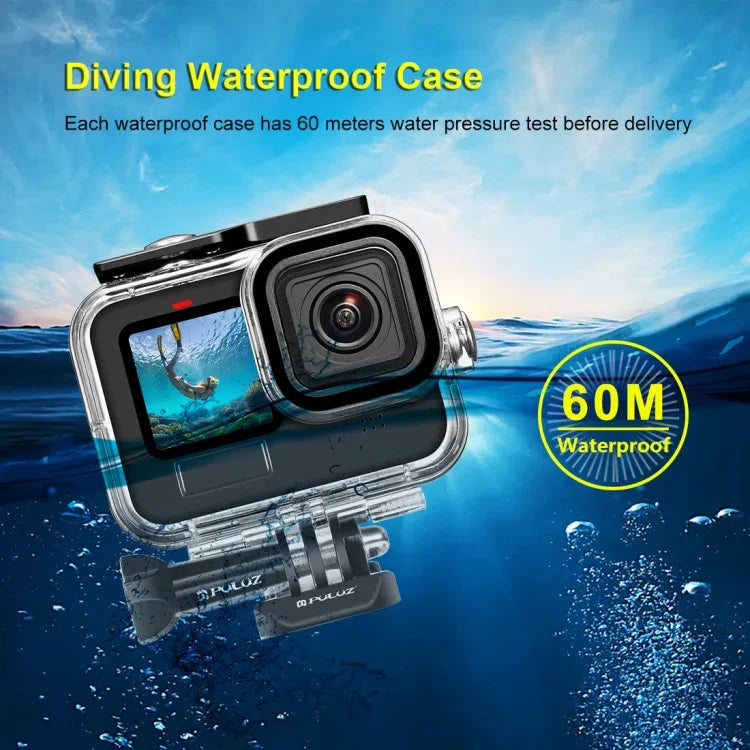 Vỏ bảo vệ chống nước PULUZ 60m cho GoPro HERO13 Black /12 Black /11 Black /10 Black /9 Black kèm khóa, giá đỡ cơ bản & ốc vít, dành cho GoPro HERO9 Black