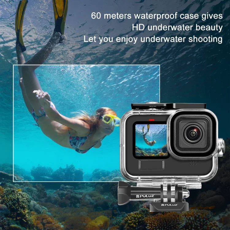 Vỏ bảo vệ chống nước PULUZ 60m cho GoPro HERO13 Black /12 Black /11 Black /10 Black /9 Black kèm khóa, giá đỡ cơ bản & ốc vít, dành cho GoPro HERO9 Black