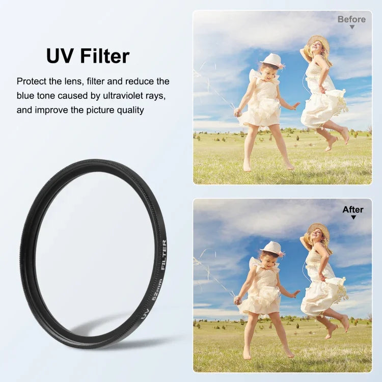 PULUZ Bộ Lọc Ống Kính UV 52mm Cho GoPro HERO12 Black /11 Black Mini /11 Black /10 Black /9 Black, Kèm Vòng Chuyển Đổi, Bộ Lọc UV
