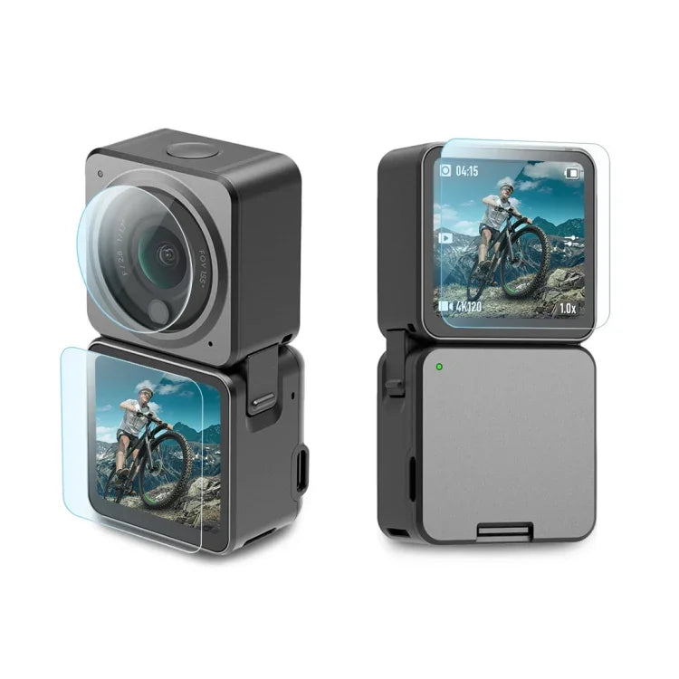 Bộ phim kính cường lực 9H 2.5D 3 trong 1 cho ống kính + màn hình LCD trước và sau cho DJI Action 2, phim màn hình ống kính