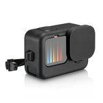 PULUZ Ốp bảo vệ silicone cho GoPro HERO12 Black /11 Black /10 Black /9 Black + Nắp che giao diện bên POM kèm dây đeo cổ tay & nắp ống kính, Ốp silicone cho GoPro HERO12 Black + Nắp bên