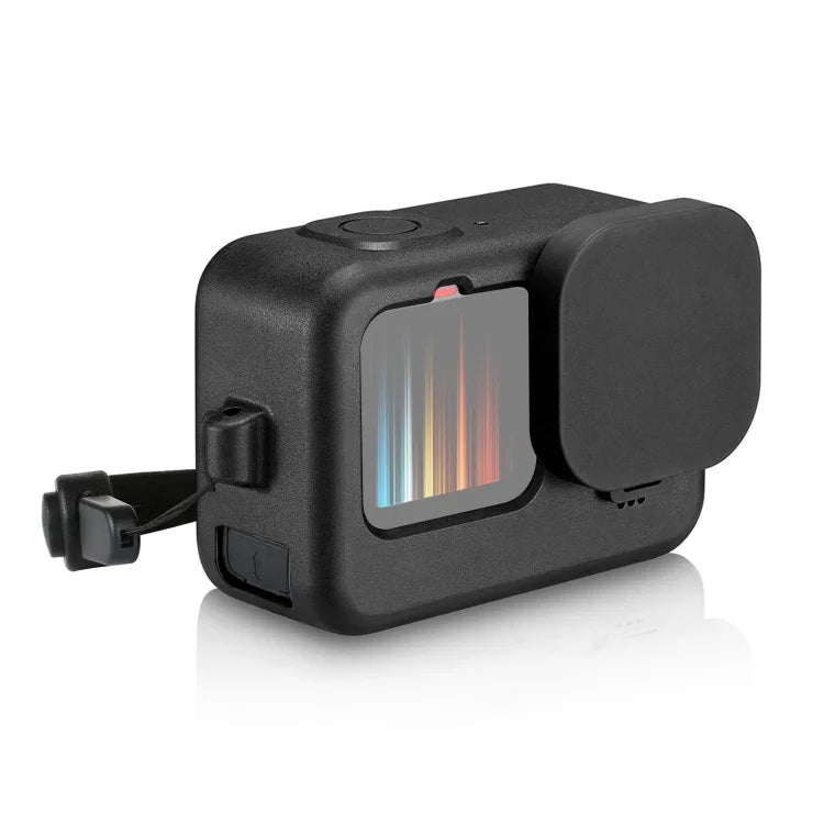 PULUZ Ốp bảo vệ silicone cho GoPro HERO12 Black /11 Black /10 Black /9 Black + Nắp che giao diện bên POM kèm dây đeo cổ tay & nắp ống kính, Ốp silicone cho GoPro HERO12 Black + Nắp bên