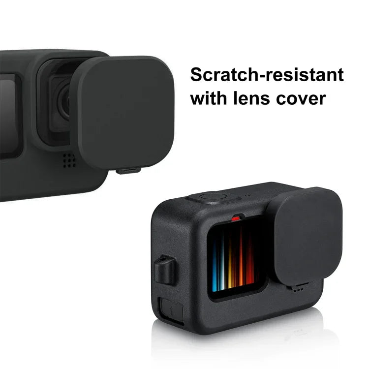 PULUZ Ốp bảo vệ silicone cho GoPro HERO12 Black /11 Black /10 Black /9 Black + Nắp che giao diện bên POM kèm dây đeo cổ tay & nắp ống kính, Ốp silicone cho GoPro HERO12 Black + Nắp bên