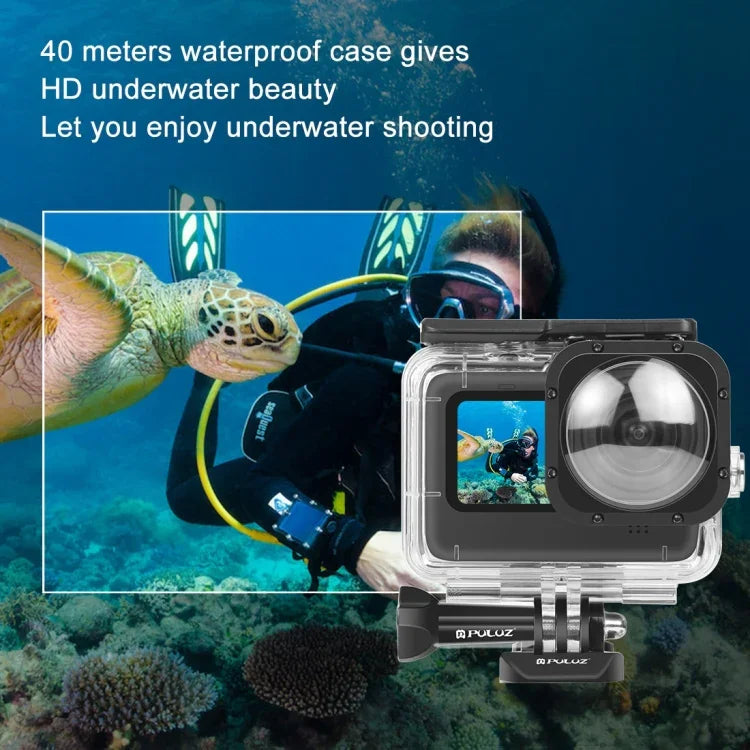 Ốp Bảo Vệ Chống Nước PULUZ 40m Có Khóa Gắn Cơ Bản & Vít Cho GoPro HERO12 Black /11 Black /11 Black Mini /10 Black /9 Black Max Lens Mod, Dành Cho GoPro Hero11 Black / HERO10 Black