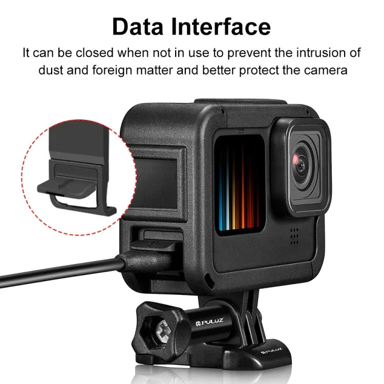 Khung mở rộng PA PULUZ với nắp che giao diện bên cho GoPro HERO12 Black /11 Black /10 Black /9 Black, Khung PA có nắp bên