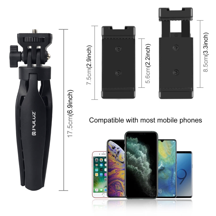 Giá đỡ tripod nhựa PULUZ kèm kẹp điện thoại và đầu tripod điều chỉnh cho điện thoại thông minh, tripod nhựa + đầu điều chỉnh