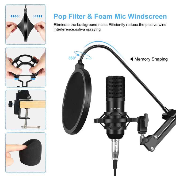Bộ micro chuyên nghiệp PULUZ cho phòng thu phát sóng với cần kéo chữ X, giá đỡ chống rung kim loại và card âm thanh USB, bộ micro (đen), bộ micro (vàng), bộ micro (bạc)