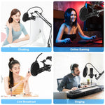 Bộ micro chuyên nghiệp PULUZ cho phòng thu phát sóng với cần kéo chữ X, giá đỡ chống rung kim loại và card âm thanh USB, bộ micro (đen), bộ micro (vàng), bộ micro (bạc)