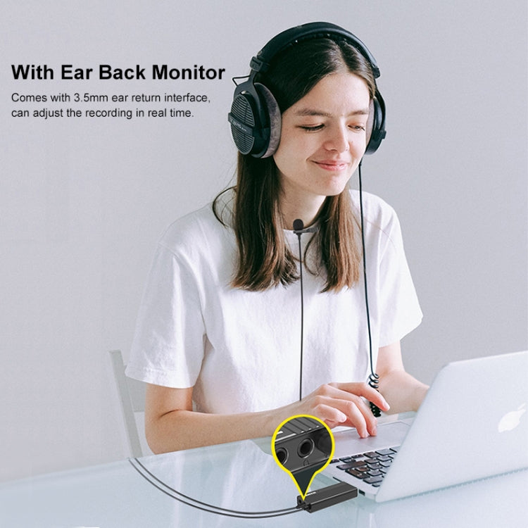 Microphone Lavalier có dây kẹp USB PULUZ, Microphone tụ điện yên tĩnh, dài 1.2m