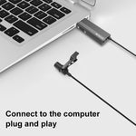 Microphone Lavalier có dây kẹp USB PULUZ, Microphone tụ điện yên tĩnh, dài 1.2m