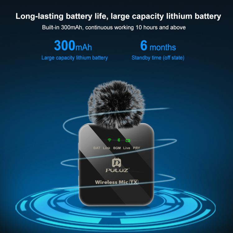 Microphone cài áo không dây PULUZ cho iPhone / iPad, bộ thu 8 chân, 1 TX + 1 RX 8 chân
