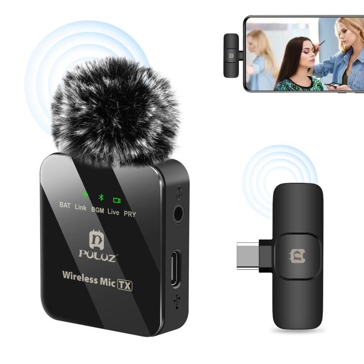 Microphone cài áo không dây PULUZ cho điện thoại Type-C, bộ thu Type-C, 1 TX + 1 RX Type-C