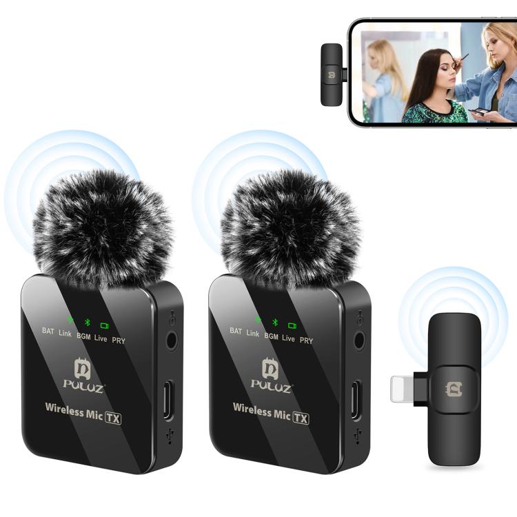 Microphone cài áo không dây PULUZ cho iPhone / iPad, bộ thu 8 chân và micro đôi, 2 TX + 1 RX 8 chân