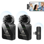 Microphone cài áo không dây PULUZ cho điện thoại Type-C, bộ thu Type-C và micro đôi, 2 TX + 1 RX Type-C