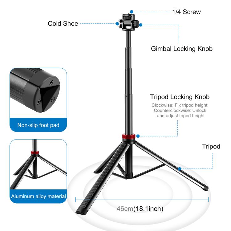 Giá đỡ đèn chiếu sáng phát sóng hợp kim nhôm 8 đoạn 2m PULUZ chân máy thu gọn