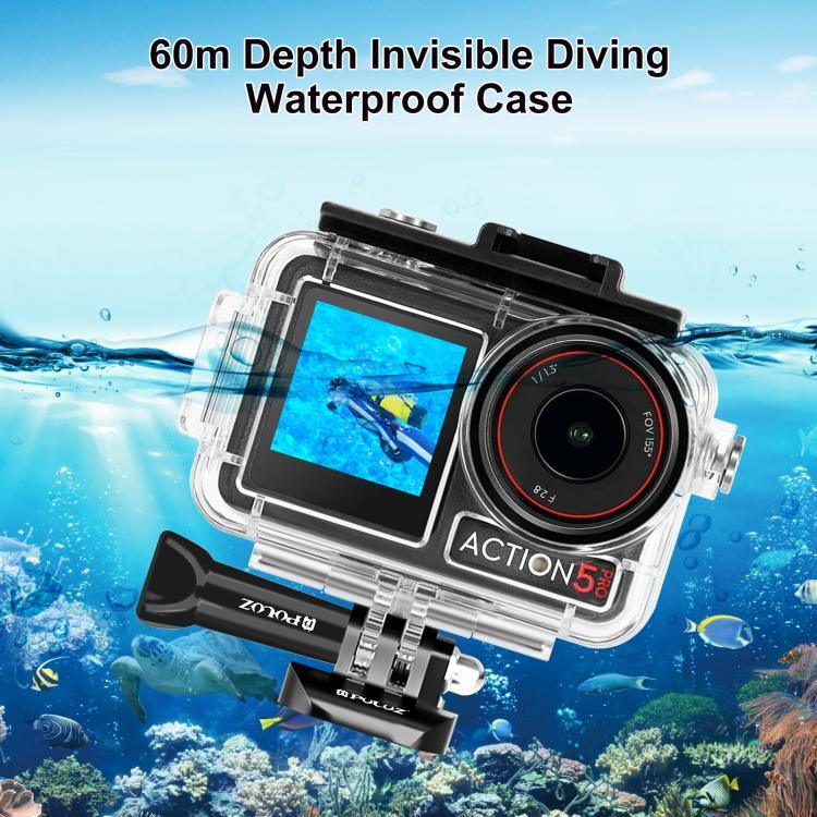 Vỏ chống nước lặn 60m PULUZ cho DJI Osmo Action 5 Pro / 3 / 4 kèm Cold Shoe & khóa gắn cơ bản & ốc vít, Vỏ chống nước cho DJI Osmo Action 3 / 4