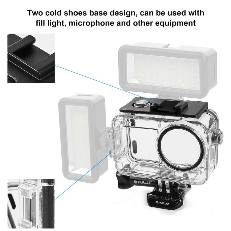 Vỏ chống nước lặn 60m PULUZ cho DJI Osmo Action 5 Pro / 3 / 4 kèm Cold Shoe & khóa gắn cơ bản & ốc vít, Vỏ chống nước cho DJI Osmo Action 3 / 4