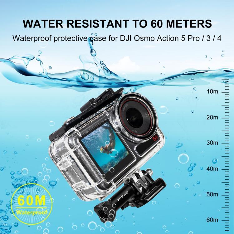 Vỏ chống nước lặn 60m PULUZ cho DJI Osmo Action 5 Pro / 3 / 4 kèm Cold Shoe & khóa gắn cơ bản & ốc vít, Vỏ chống nước cho DJI Osmo Action 3 / 4
