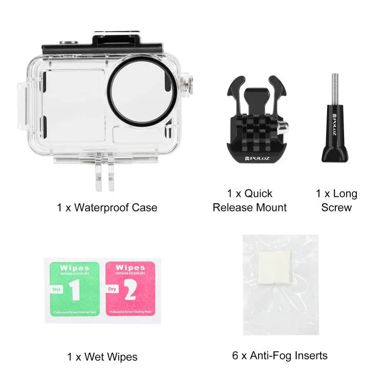 Vỏ chống nước lặn 60m PULUZ cho DJI Osmo Action 5 Pro / 3 / 4 kèm Cold Shoe & khóa gắn cơ bản & ốc vít, Vỏ chống nước cho DJI Osmo Action 3 / 4