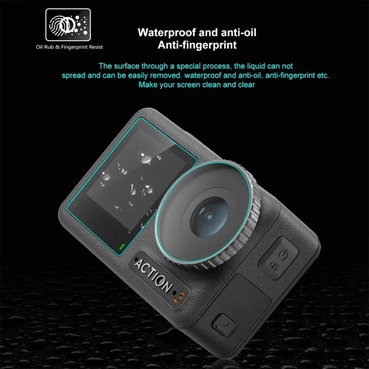 Dành cho DJI Osmo Action 3 PULUZ Bộ 3 trong 1 Ống kính Mặt trước và Mặt sau Kính cường lực Chống nổ, Dành cho DJI Osmo Action 3