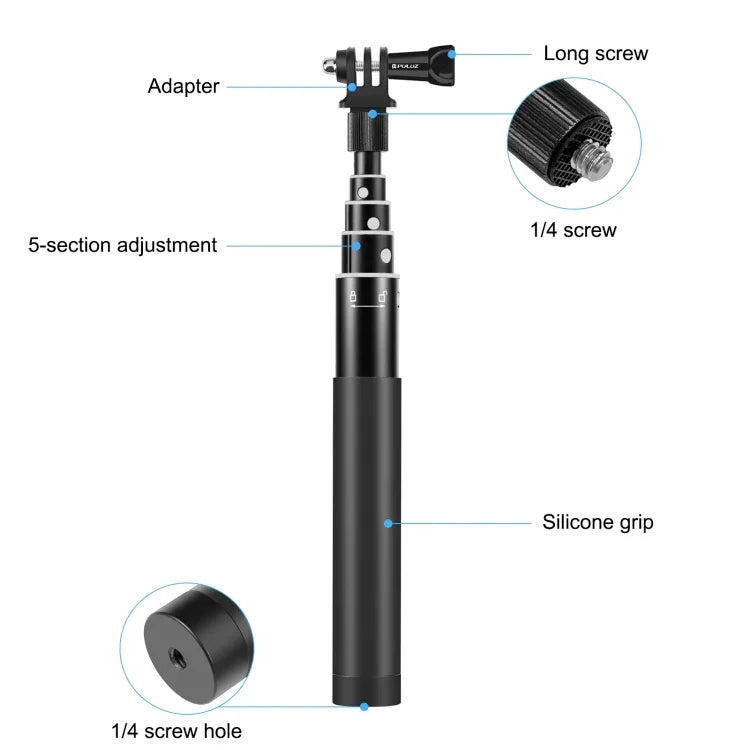 Gậy selfie kim loại PULUZ 73,5cm Monopod với đế chuyển đổi vô hình & ốc vít cho Insta360 One RS / X2 / X3 / DJI Osmo 360, Monopod 70cm