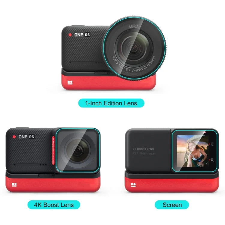 Dành cho Insta360 One RS PULUZ Bộ 3 trong 1 Màn Hình + Ống kính 4K + Ống kính Leica Kính Cường Lực, Dành cho Insta360 One RS