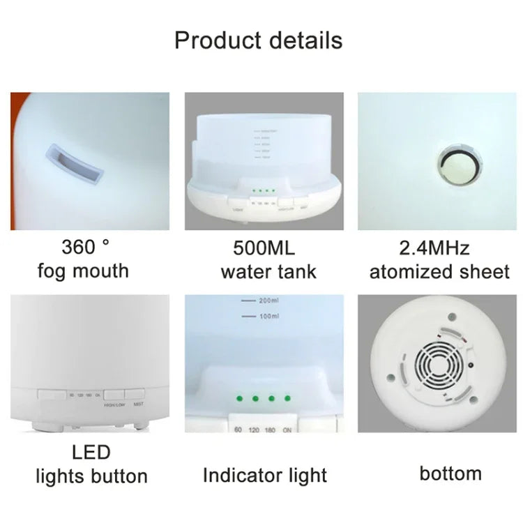 Máy khuếch tán tinh dầu siêu âm với đèn LED nhiều màu (phích cắm US), FU-168
